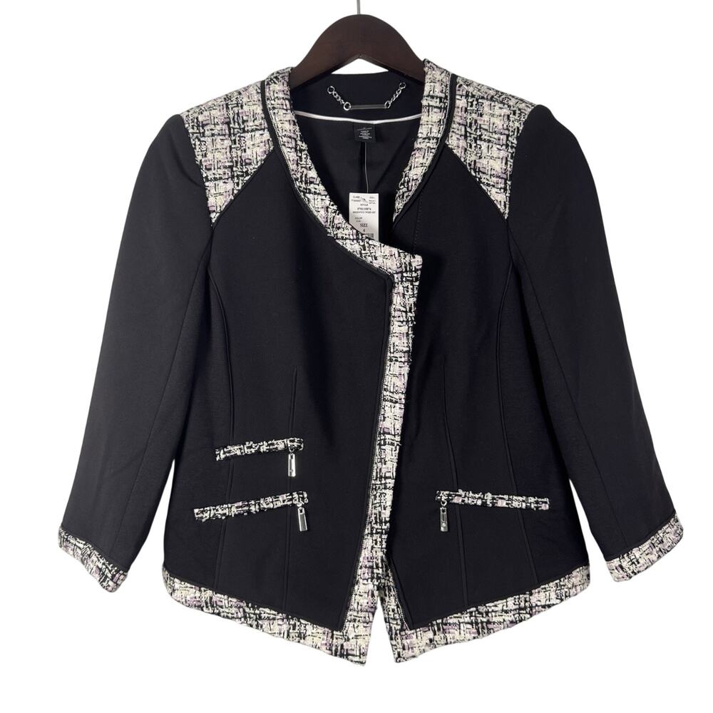 White House Black Market Tweed Trim Blazer Women's Size 6 Black Career Jacket
